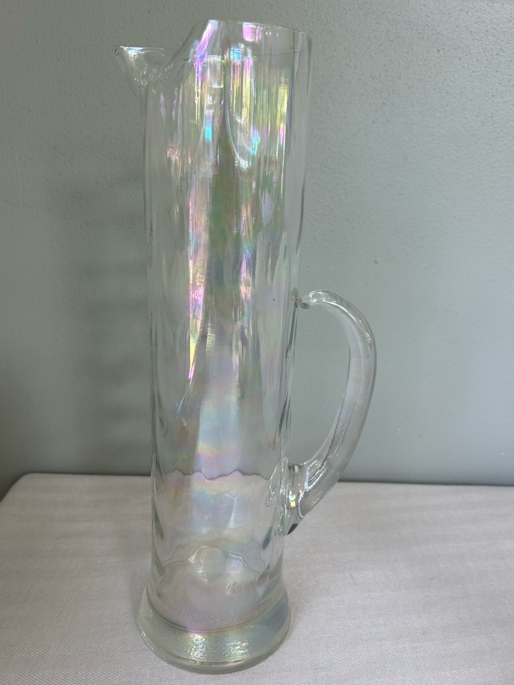 Iridescent Tall Glass Pitcher with Handle